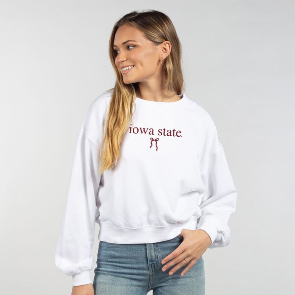 Chicka-D Women's Iowa State Bow White Crewneck Sweatshirt